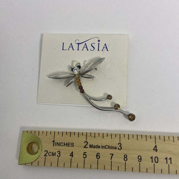 Latasia Dragonfly Brooch with Rhinestones Accessories Whimsical Pin Blue Eyes - Picture 5 of 5